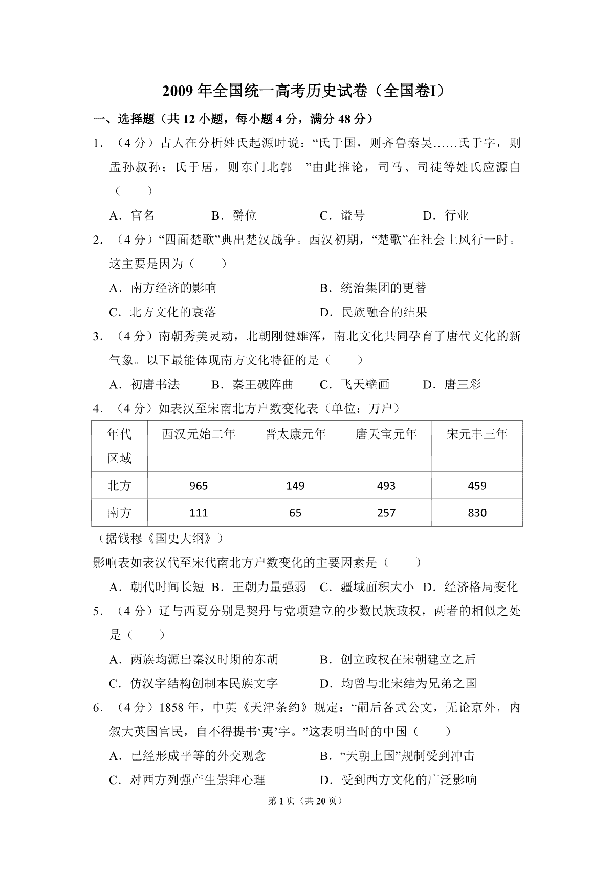 2009年全国统一高考历史试卷（全国卷ⅰ）（含解析版）