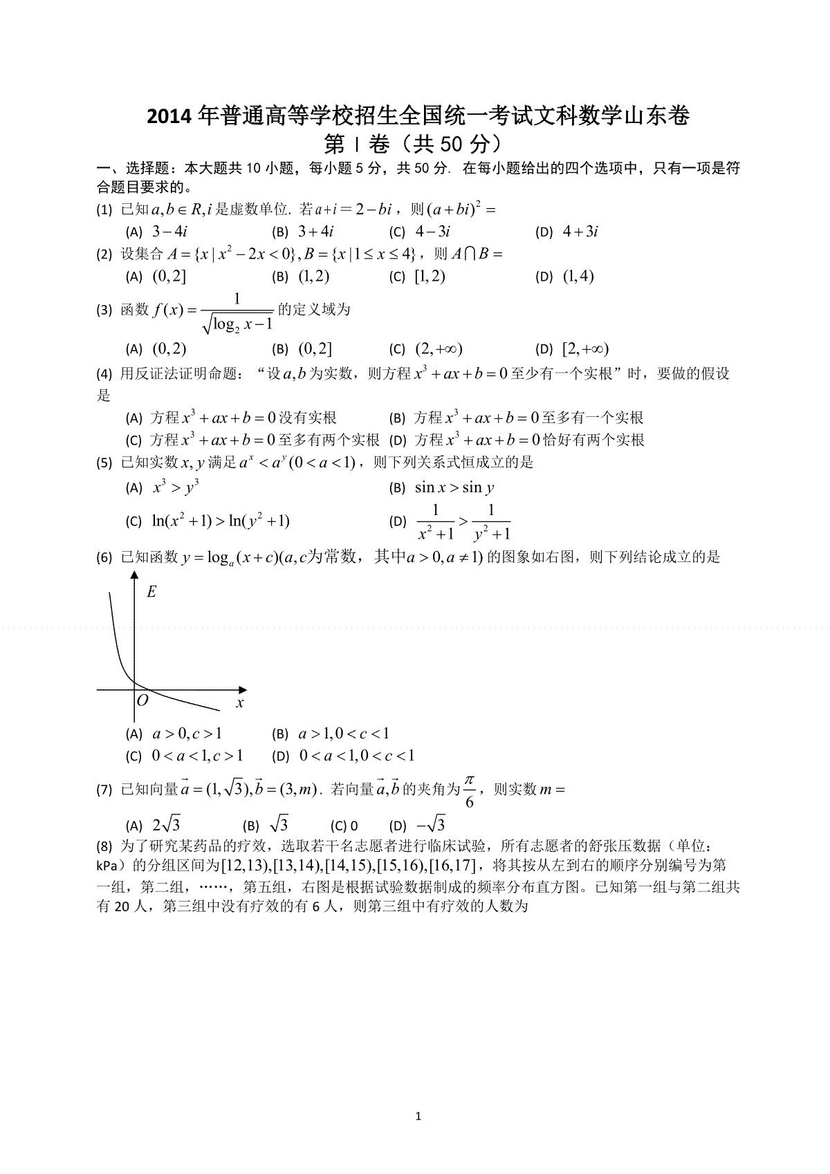 2014年高考真题数学【文】(山东卷)（原卷版)