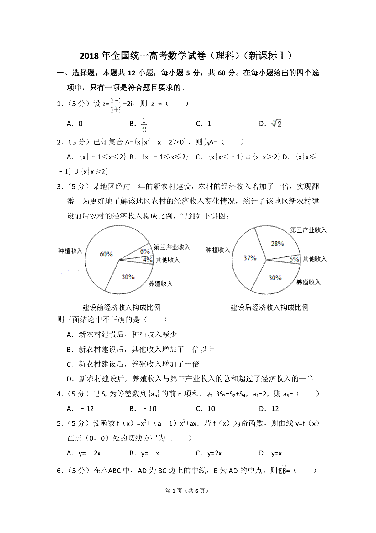 2018年高考真题数学【理】(山东卷)（原卷版）