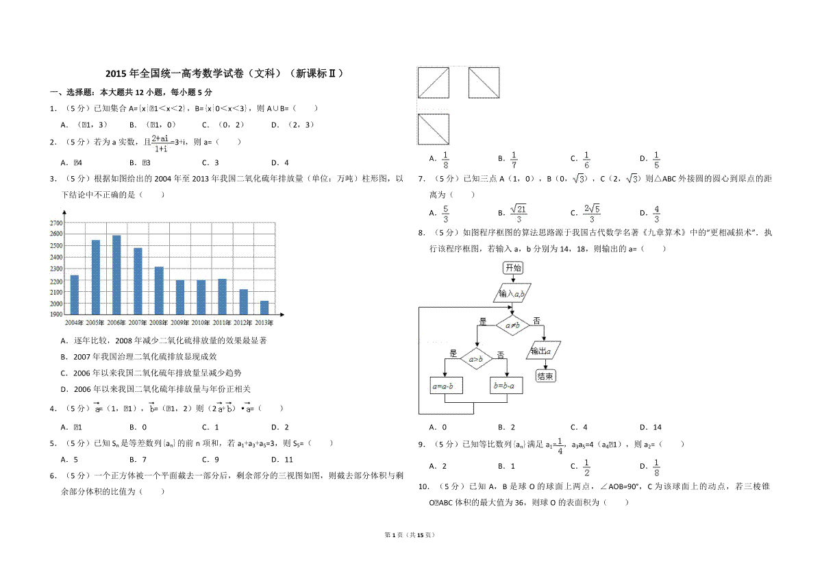 2015年全国统一高考数学试卷（文科）（新课标ⅱ）（含解析版）