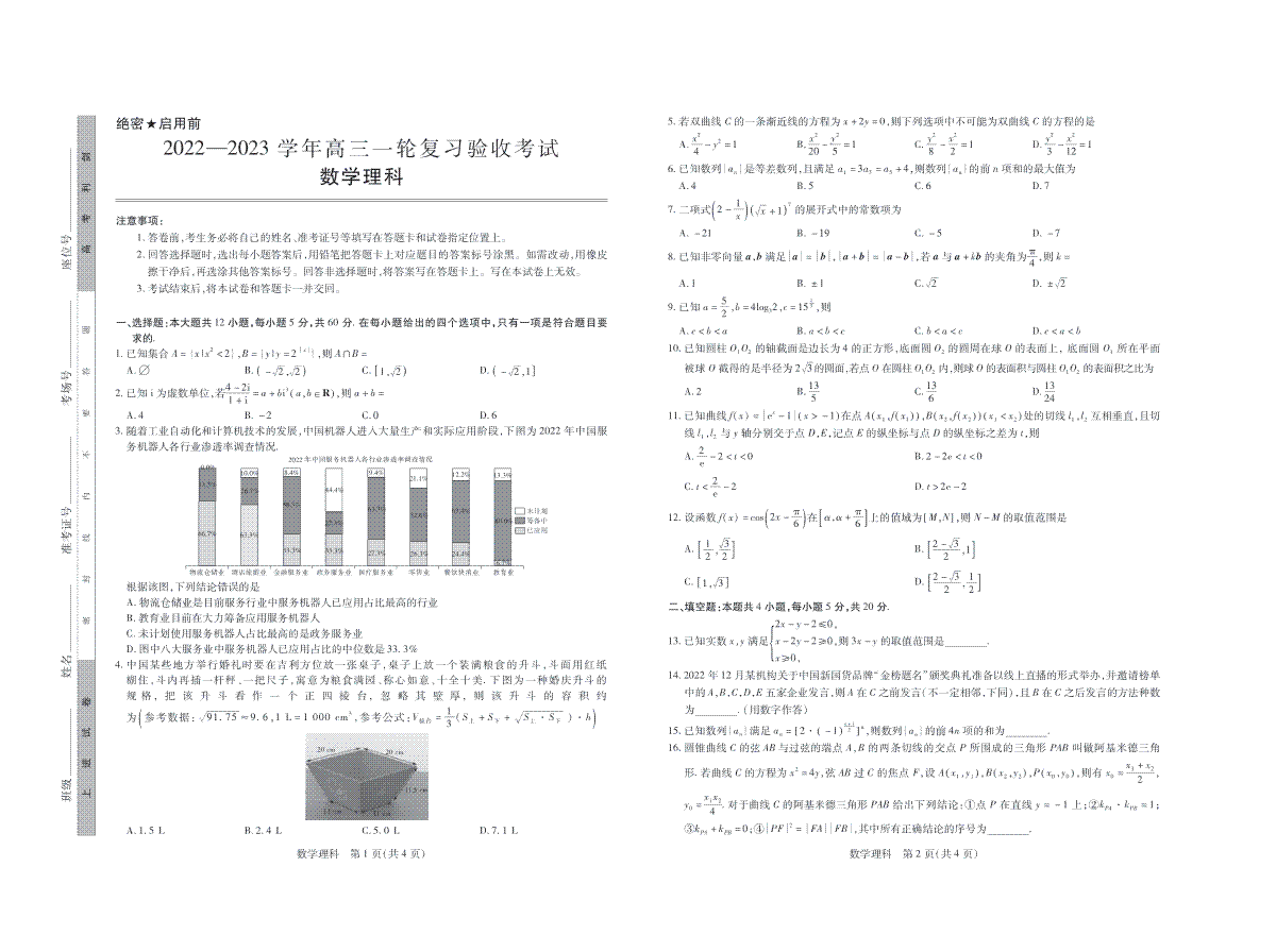 江西稳派2023届高三2月联考·理数