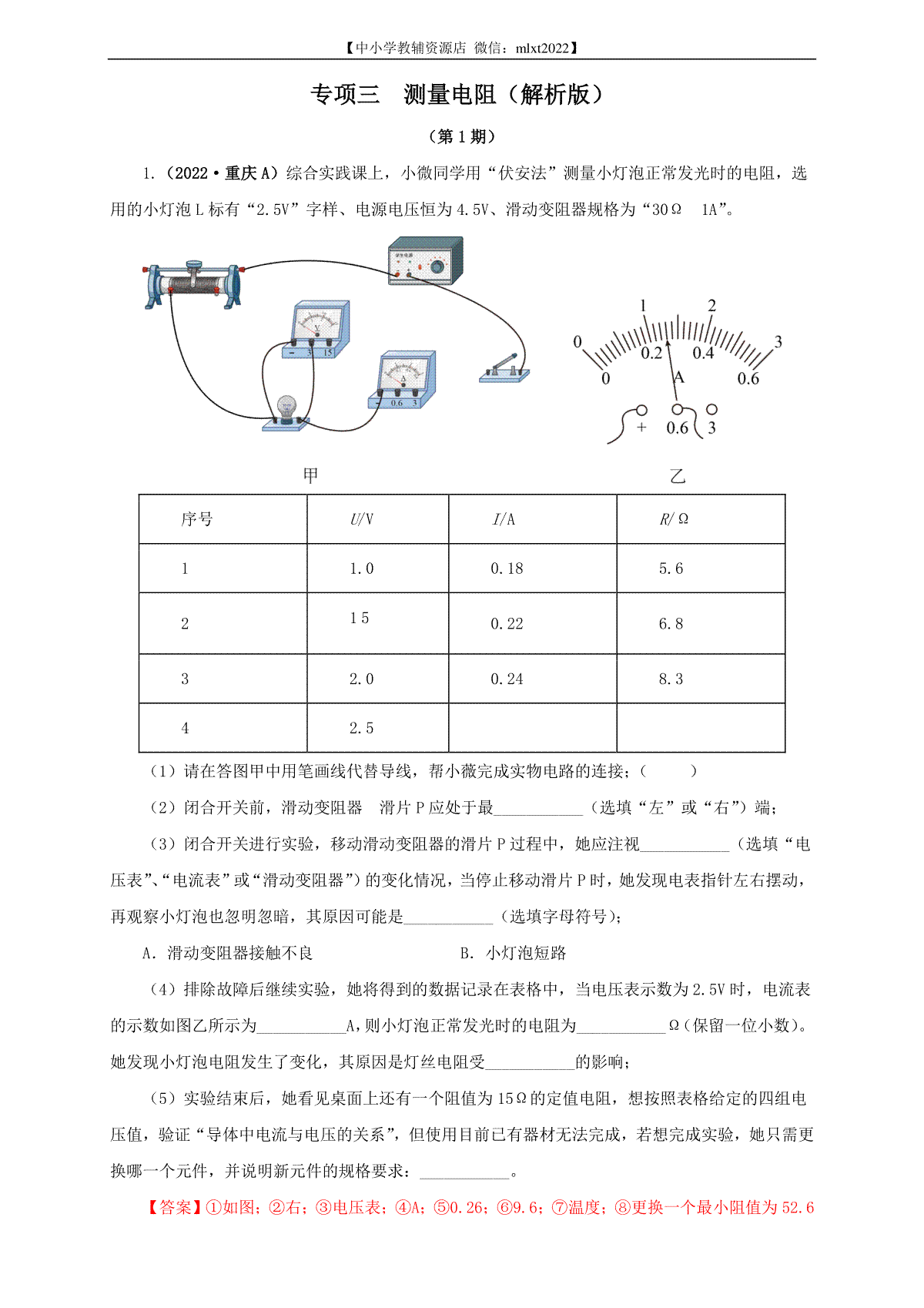 专项三  测量电阻（解析版）（第1期）