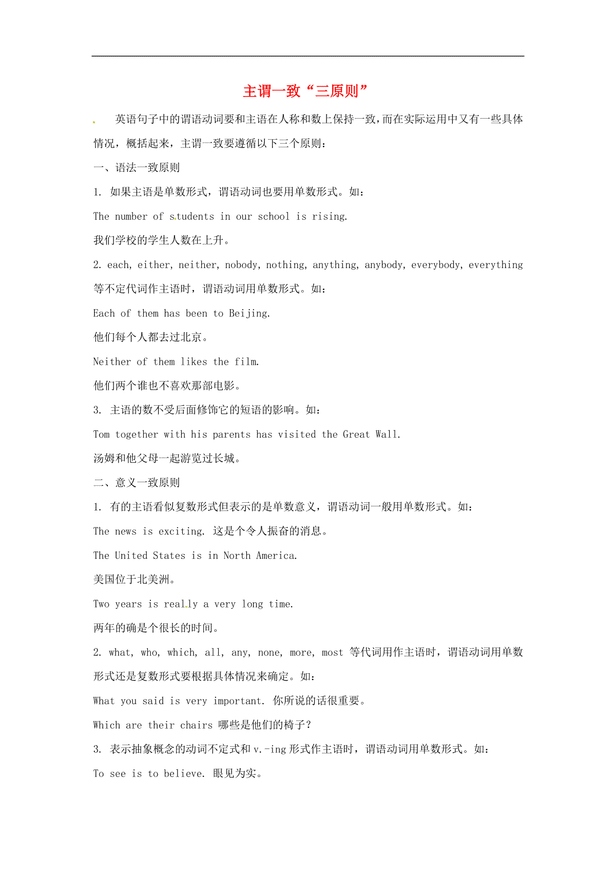 2013年九年级英语上册 Module 12 Summer in LA主谓一致“三原则” 外研版