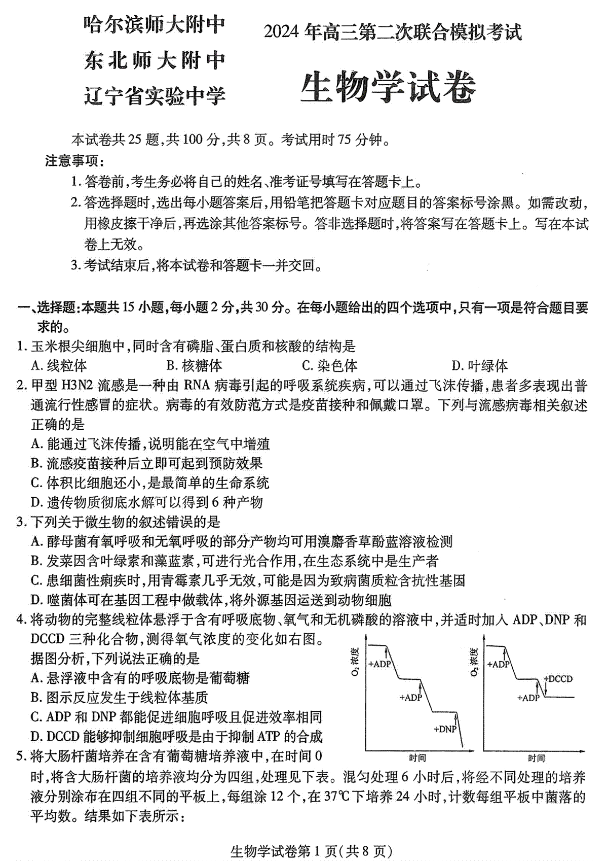 东北三省2024年高三二模考试生物试题